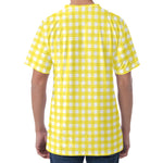Yellow And White Check Pattern Print Men's Velvet T-Shirt