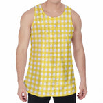 Yellow And White Check Pattern Print Men's Velvet Tank Top