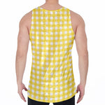 Yellow And White Check Pattern Print Men's Velvet Tank Top