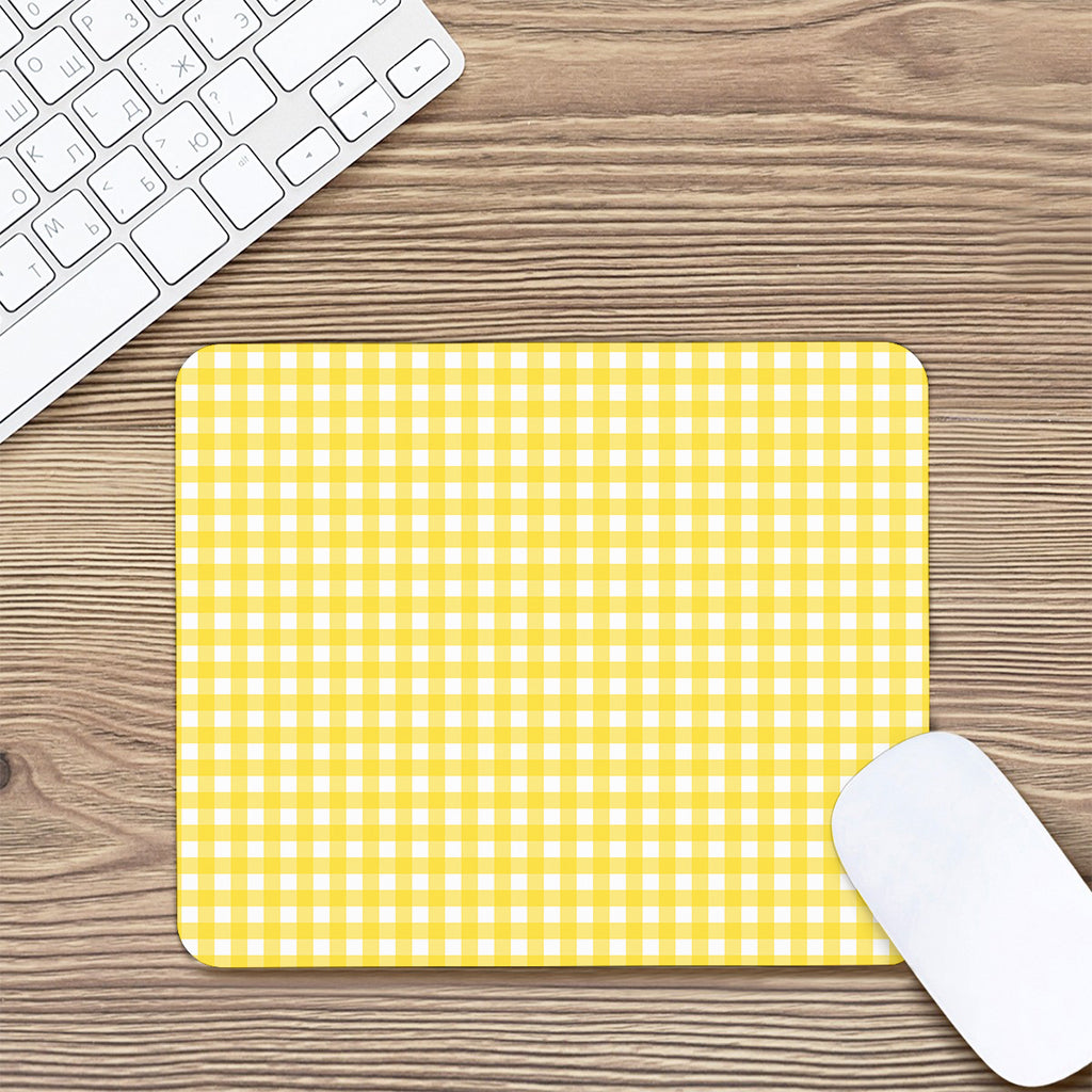 Yellow And White Check Pattern Print Mouse Pad