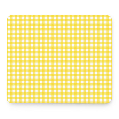 Yellow And White Check Pattern Print Mouse Pad