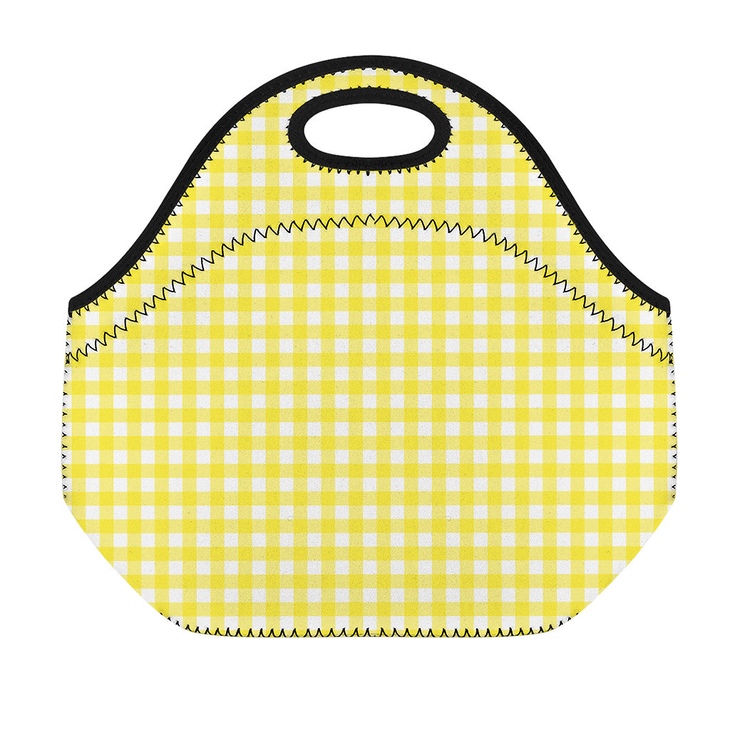 Yellow And White Check Pattern Print Neoprene Lunch Bag