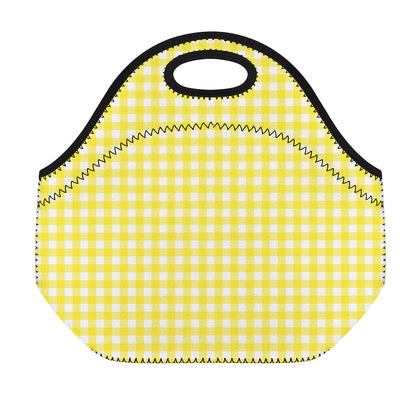 Yellow And White Check Pattern Print Neoprene Lunch Bag