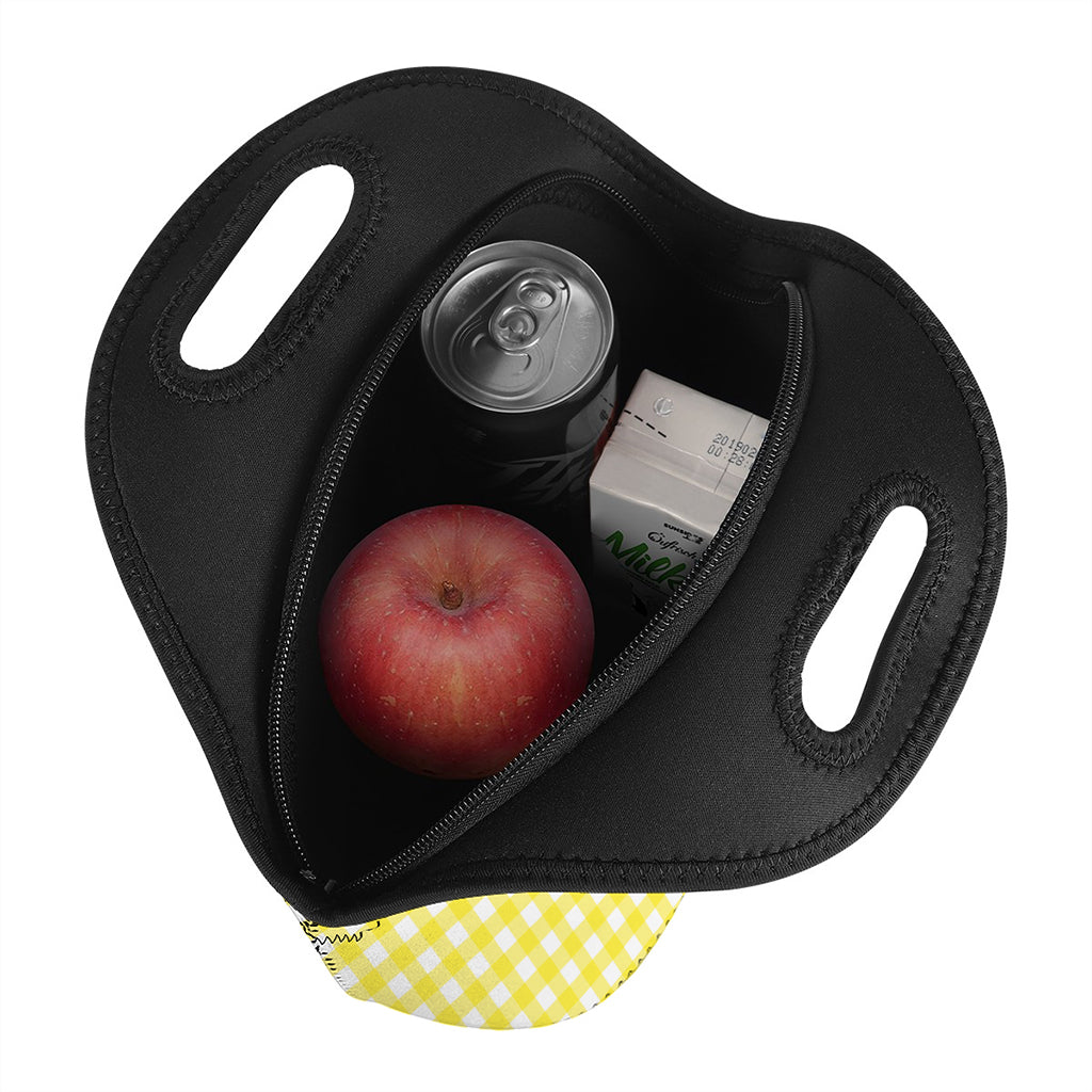 Yellow And White Check Pattern Print Neoprene Lunch Bag