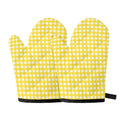 Yellow And White Check Pattern Print Oven Mitts