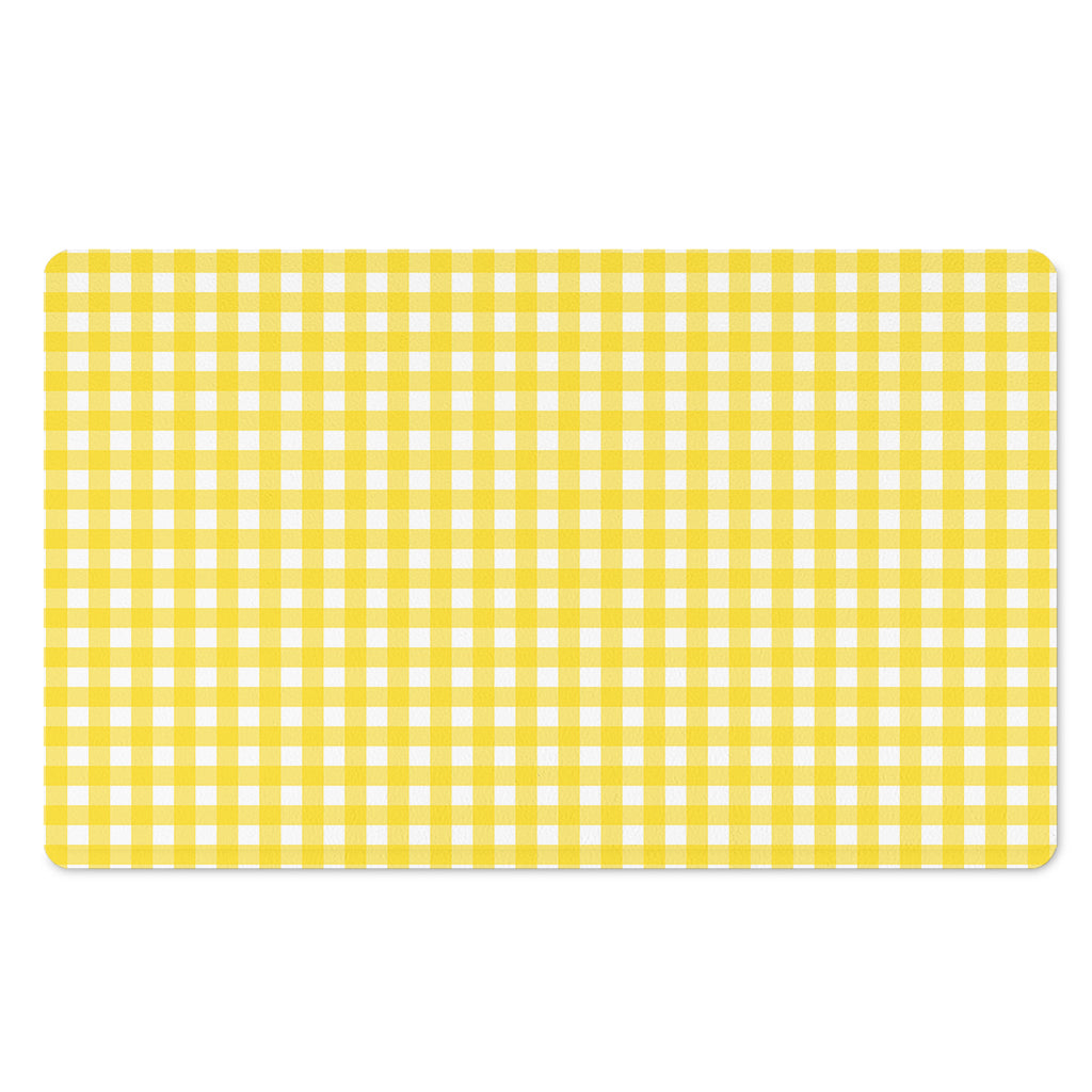 Yellow And White Check Pattern Print Polyester Doormat