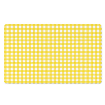 Yellow And White Check Pattern Print Polyester Doormat
