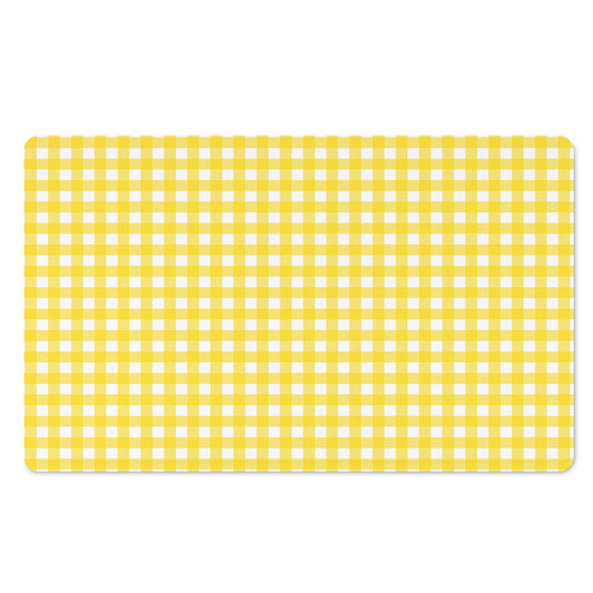 Yellow And White Check Pattern Print Polyester Doormat