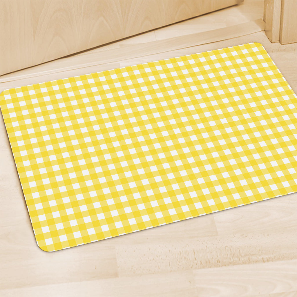 Yellow And White Check Pattern Print Polyester Doormat