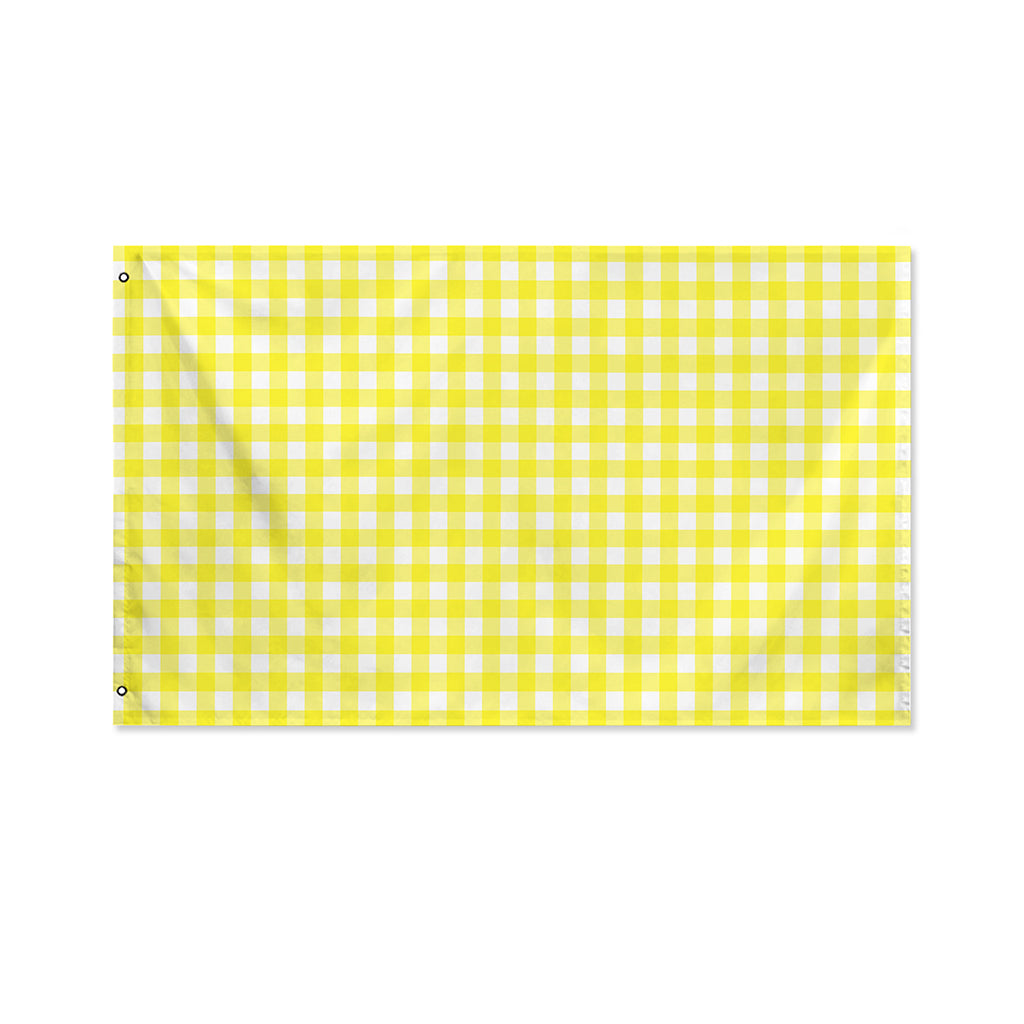 Yellow And White Check Pattern Print Polyester Flag