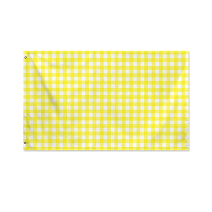 Yellow And White Check Pattern Print Polyester Flag