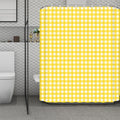 Yellow And White Check Pattern Print Polyester Shower Curtain