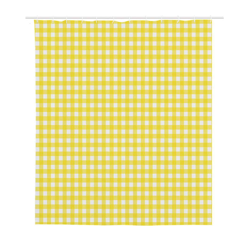 Yellow And White Check Pattern Print Polyester Shower Curtain