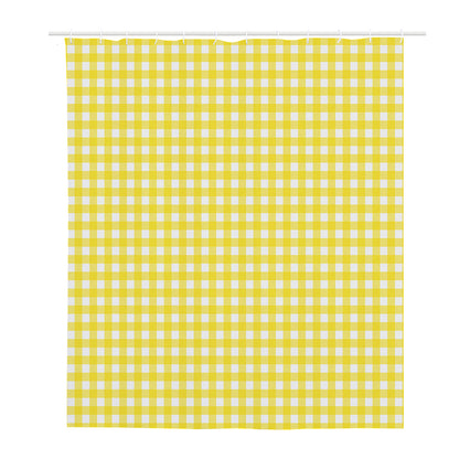 Yellow And White Check Pattern Print Polyester Shower Curtain