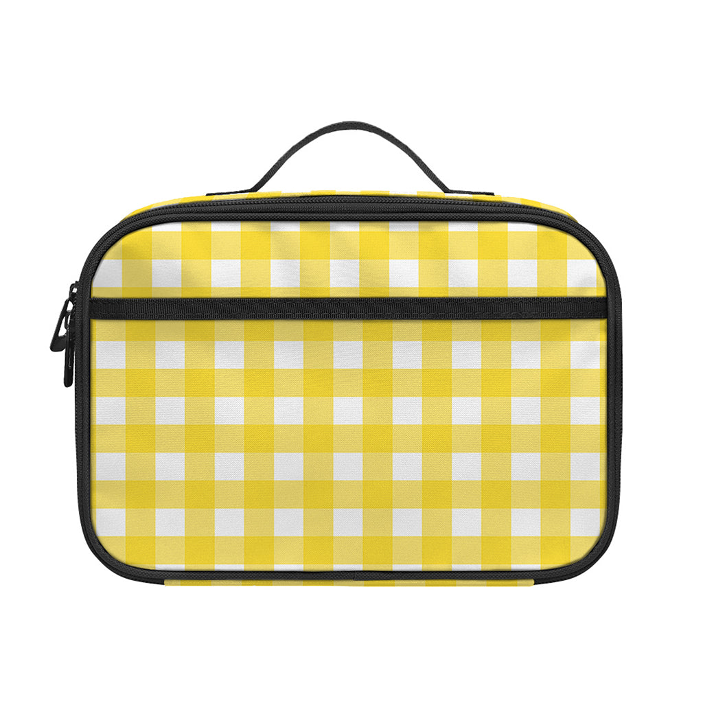 Yellow And White Check Pattern Print Portable Lunch Bag