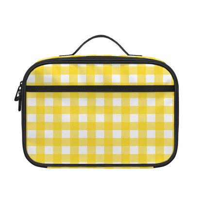 Yellow And White Check Pattern Print Portable Lunch Bag
