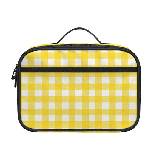 Yellow And White Check Pattern Print Portable Lunch Bag
