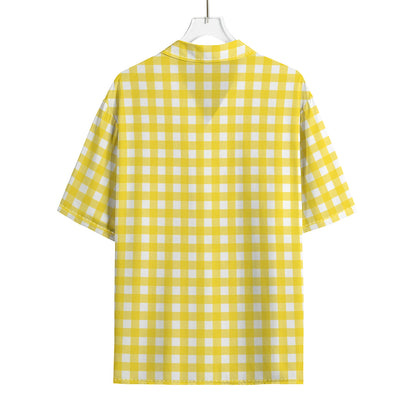 Yellow And White Check Pattern Print Rayon Hawaiian Shirt
