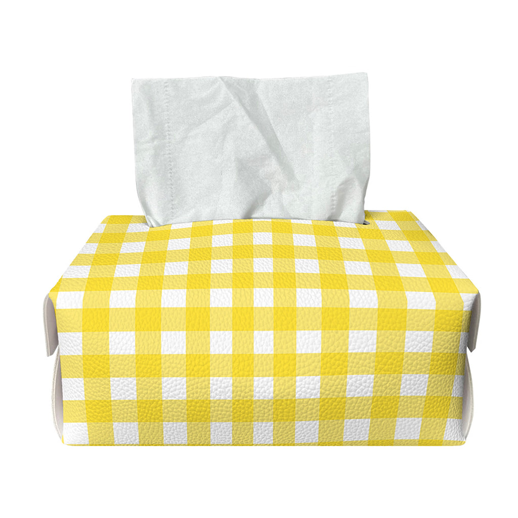 Yellow And White Check Pattern Print Rectangle Tissue Box Cover