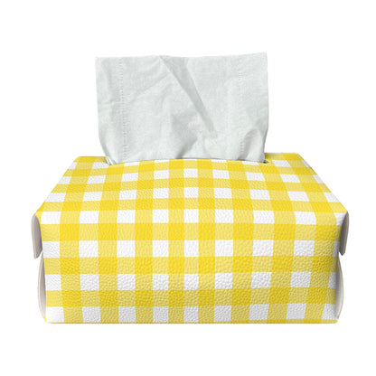 Yellow And White Check Pattern Print Rectangle Tissue Box Cover