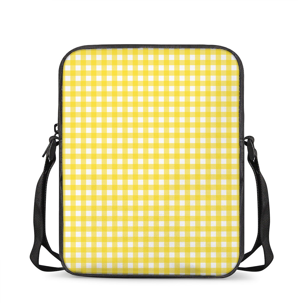 Yellow And White Check Pattern Print Rectangular Crossbody Bag