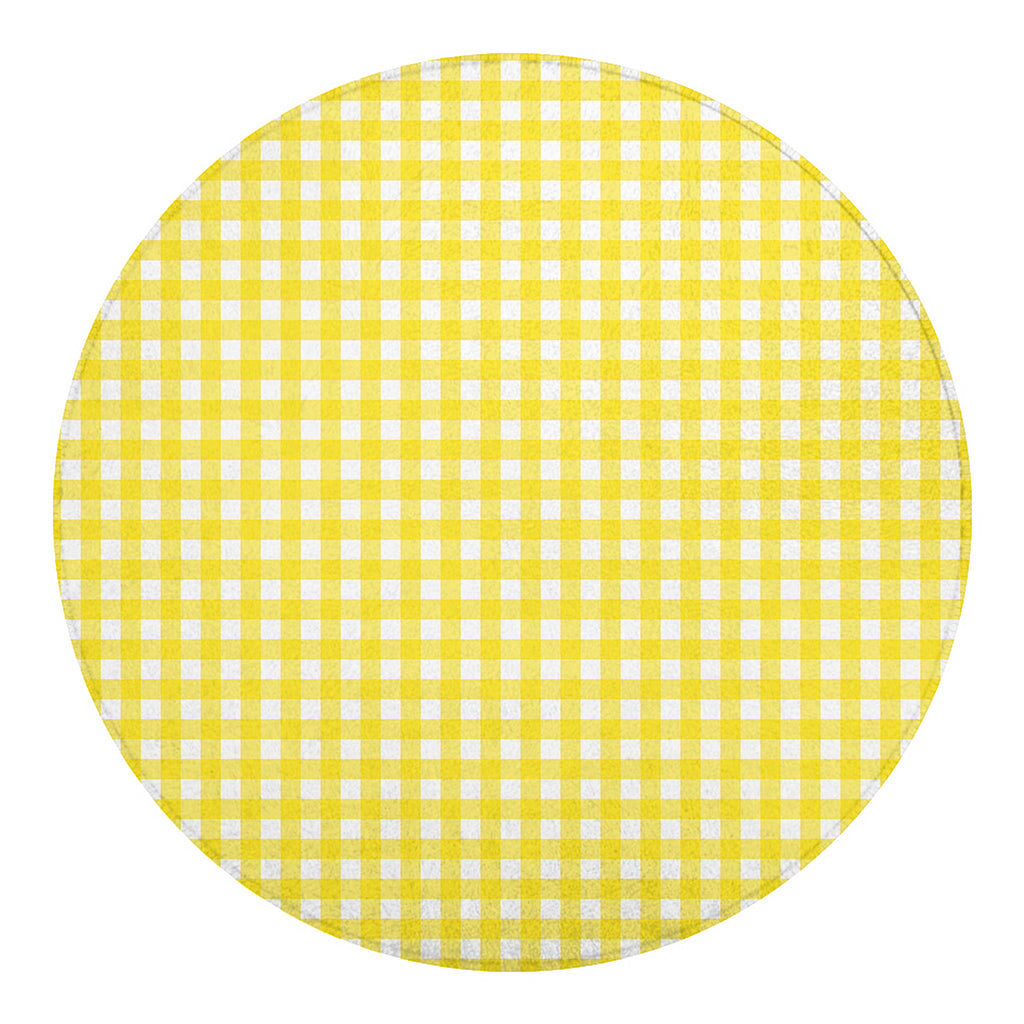 Yellow And White Check Pattern Print Round Blanket
