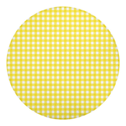 Yellow And White Check Pattern Print Round Blanket