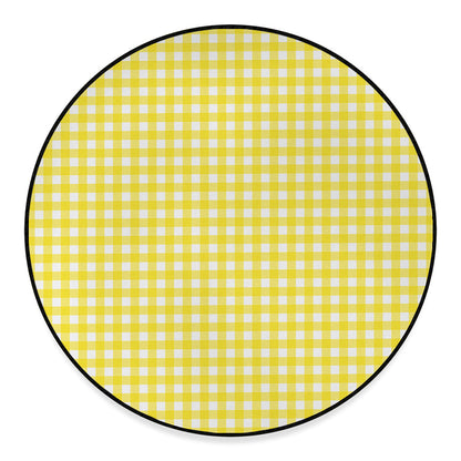 Yellow And White Check Pattern Print Round Floor Mat