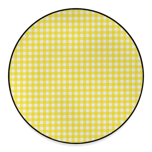 Yellow And White Check Pattern Print Round Floor Mat