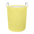 Yellow And White Check Pattern Print Round Laundry Basket