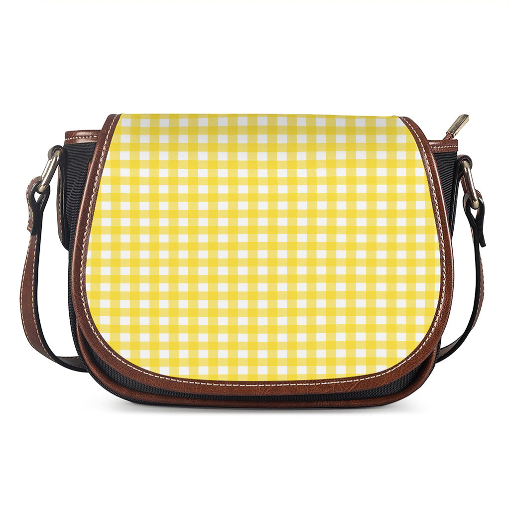 Yellow And White Check Pattern Print Saddle Bag