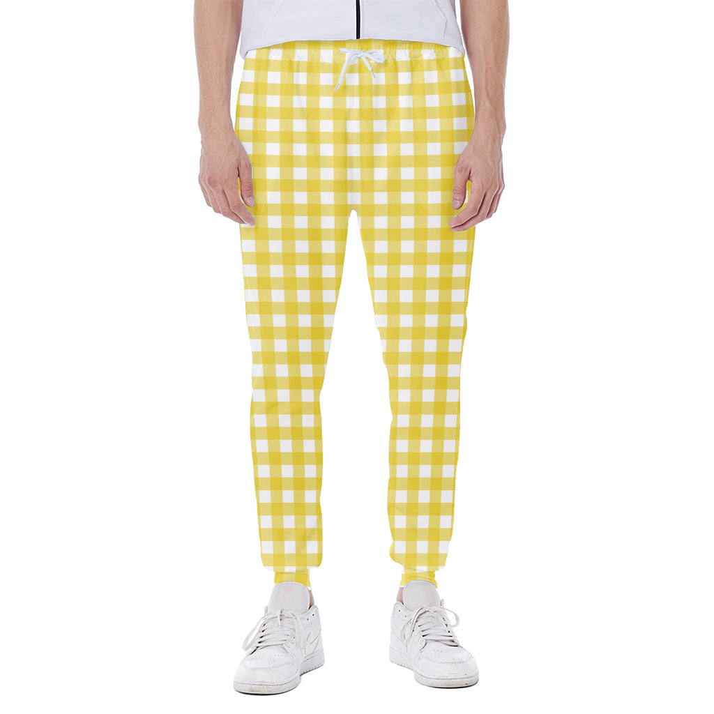 Yellow And White Check Pattern Print Scuba Joggers
