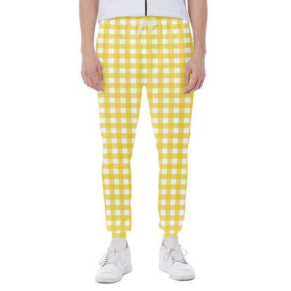 Yellow And White Check Pattern Print Scuba Joggers