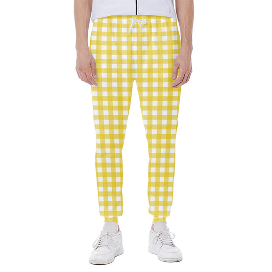 Yellow And White Check Pattern Print Scuba Joggers