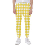 Yellow And White Check Pattern Print Scuba Joggers