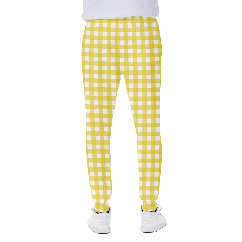 Yellow And White Check Pattern Print Scuba Joggers