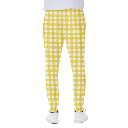 Yellow And White Check Pattern Print Scuba Joggers