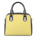 Yellow And White Check Pattern Print Shoulder Handbag