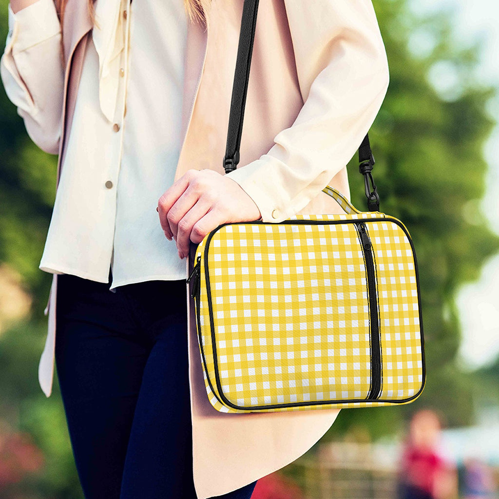 Yellow And White Check Pattern Print Shoulder Strap Bible Bag