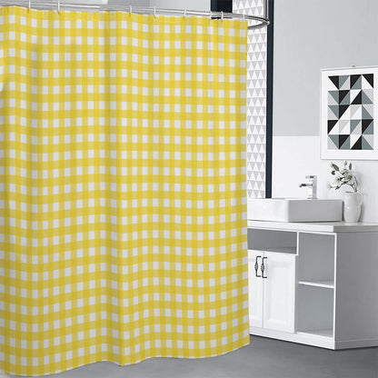Yellow And White Check Pattern Print Shower Curtain