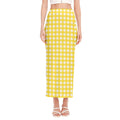 Yellow And White Check Pattern Print Side Slit Maxi Skirt
