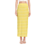 Yellow And White Check Pattern Print Side Slit Maxi Skirt