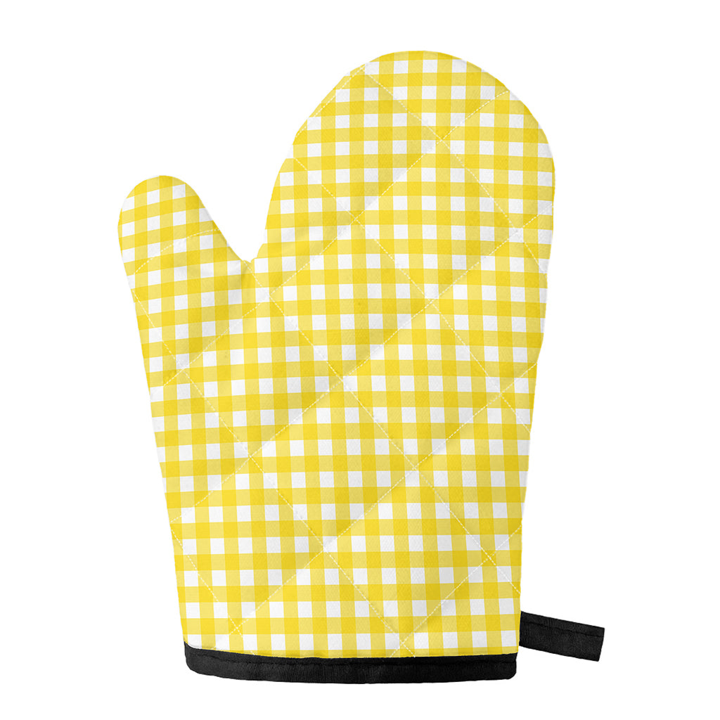 Yellow And White Check Pattern Print Single Oven Mitt