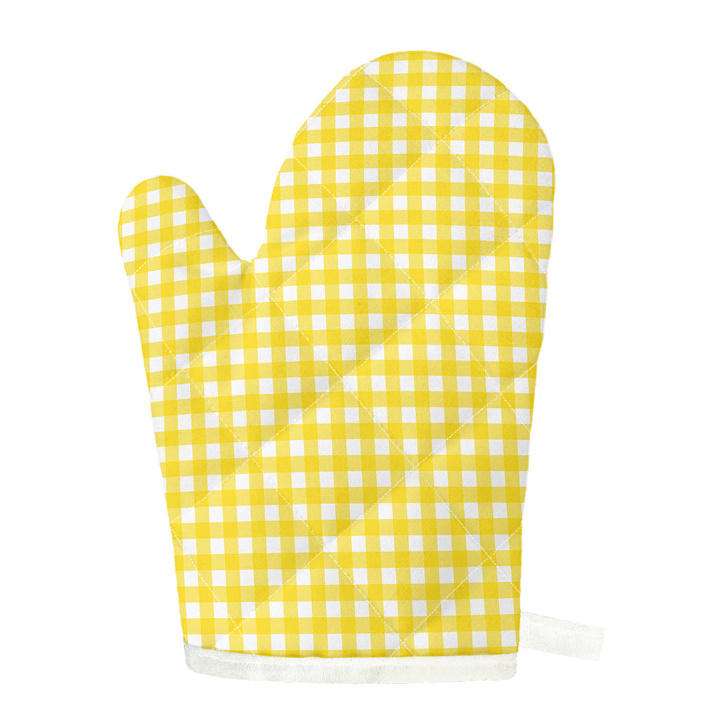 Yellow And White Check Pattern Print Single Oven Mitt
