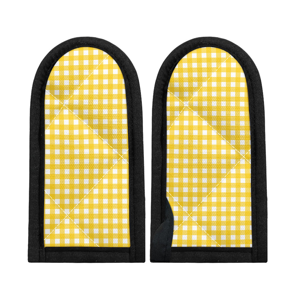 Yellow And White Check Pattern Print Skillet Handle Cover