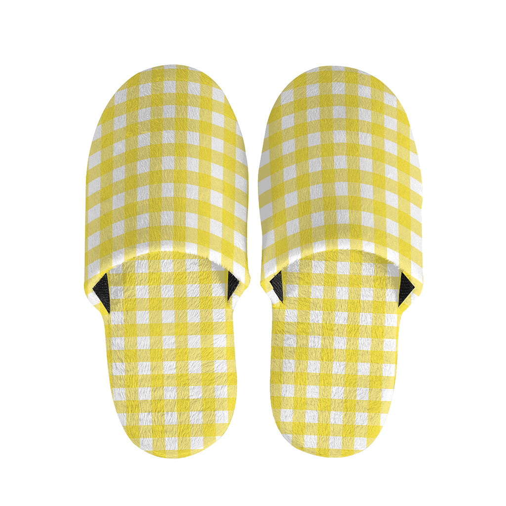 Yellow And White Check Pattern Print Slippers
