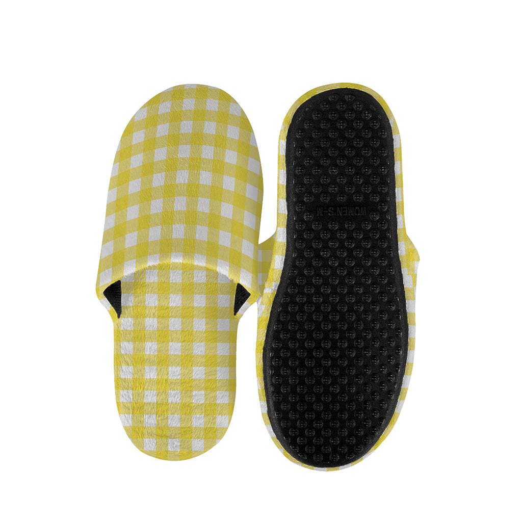Yellow And White Check Pattern Print Slippers