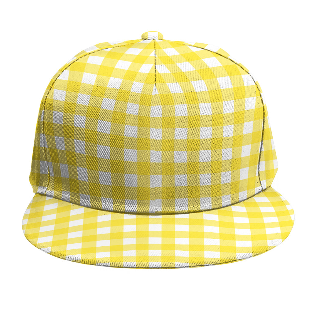 Yellow And White Check Pattern Print Snapback Cap