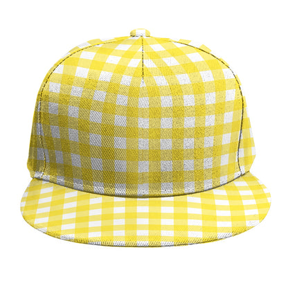 Yellow And White Check Pattern Print Snapback Cap