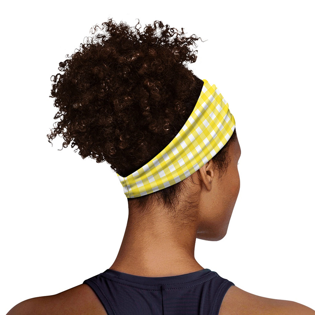 Yellow And White Check Pattern Print Sports Headband